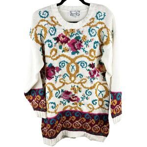 Reference Point Vintage Gold & Burgundy Tunic Sweater Western‎ Boho (L)